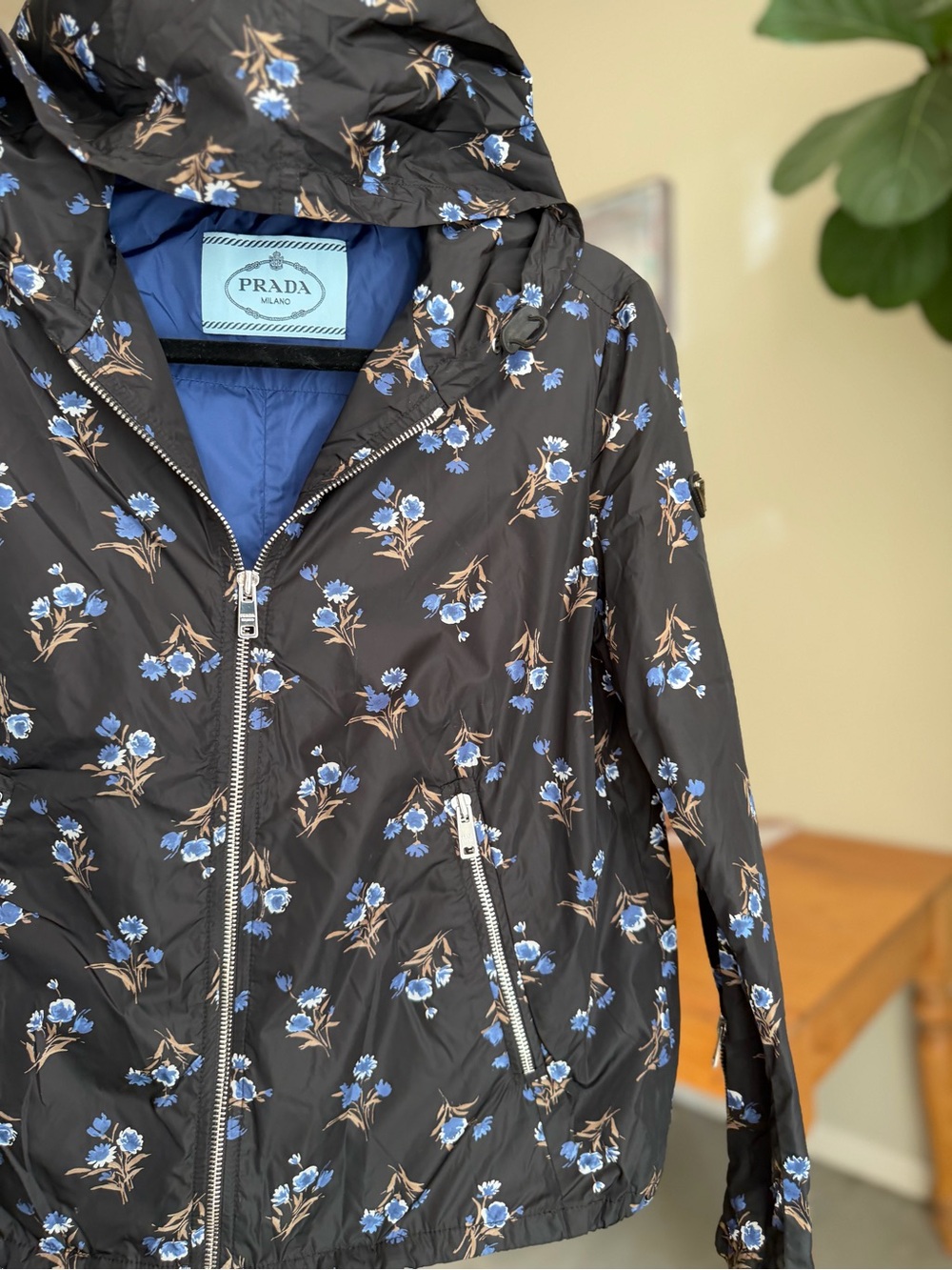 Vintage Prada Hooded Windbreaker with Blue Floral Print
